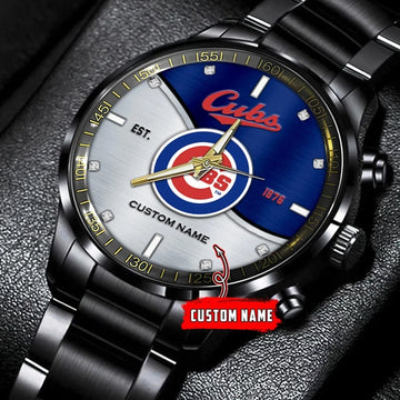 Chicago Cubs M-L-B Personalized Black Style Hand Watch Gifts For Fan