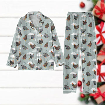 Chicken Christmas Pajamas Set, Chicken Bright Lights Women Pajamas, Farmer Animal Holiday Pajamas, Merry Chickmas Shirt, Winter Pajamas