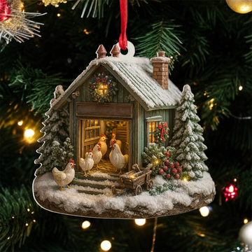 Chicken Coop Christmas Personalized 3D Relief White Acrylic Ornament Custom Name Farm Christmas Ornament Farmhouse Christmas Gift For Chicken Lovers