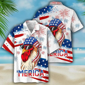 Chicken Independence Day Funny Aloha Hawaiian Shirts For Summer, USA Fourth Of July Aloha Hawaiian Shirt For Men Women, 4th Of July Gift For Patriotic