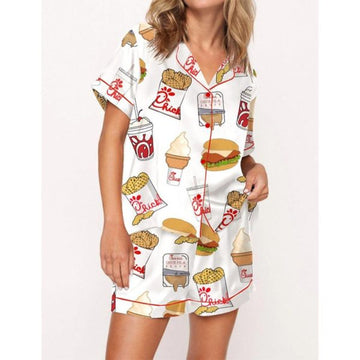 Chicken Nuggets Fast Food Satin Pajama Set For Women