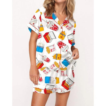 Chicken Nuggets Satin Pajama Set For Women