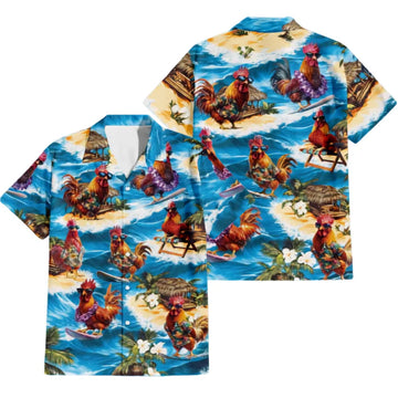 Chicken Surfing Beach Hawaiian Shirt For Men Women, Chicken Lover Aloha Hawaiian Shirt HE0475