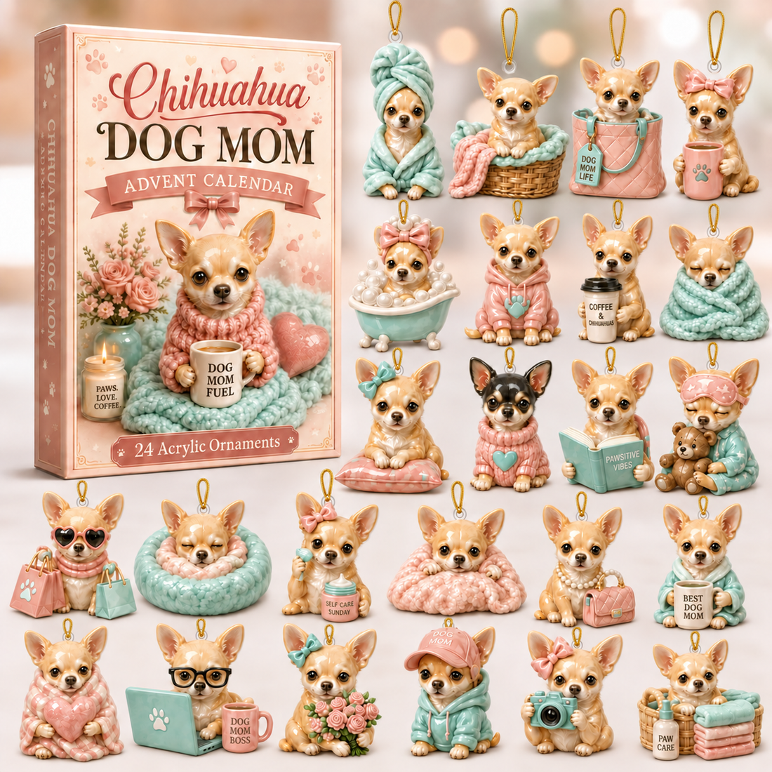 Chihuahua Dog Mom Advent Calendar 2026 24 Day Festive Countdown Acrylic Charms Blind Box Gift For Chihuahua Lovers