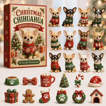 Chihuahua Ugly Sweater Advent Calendar 2026 - 24-Day Countdown, Acrylic Charms Every Day Bring New Suprises