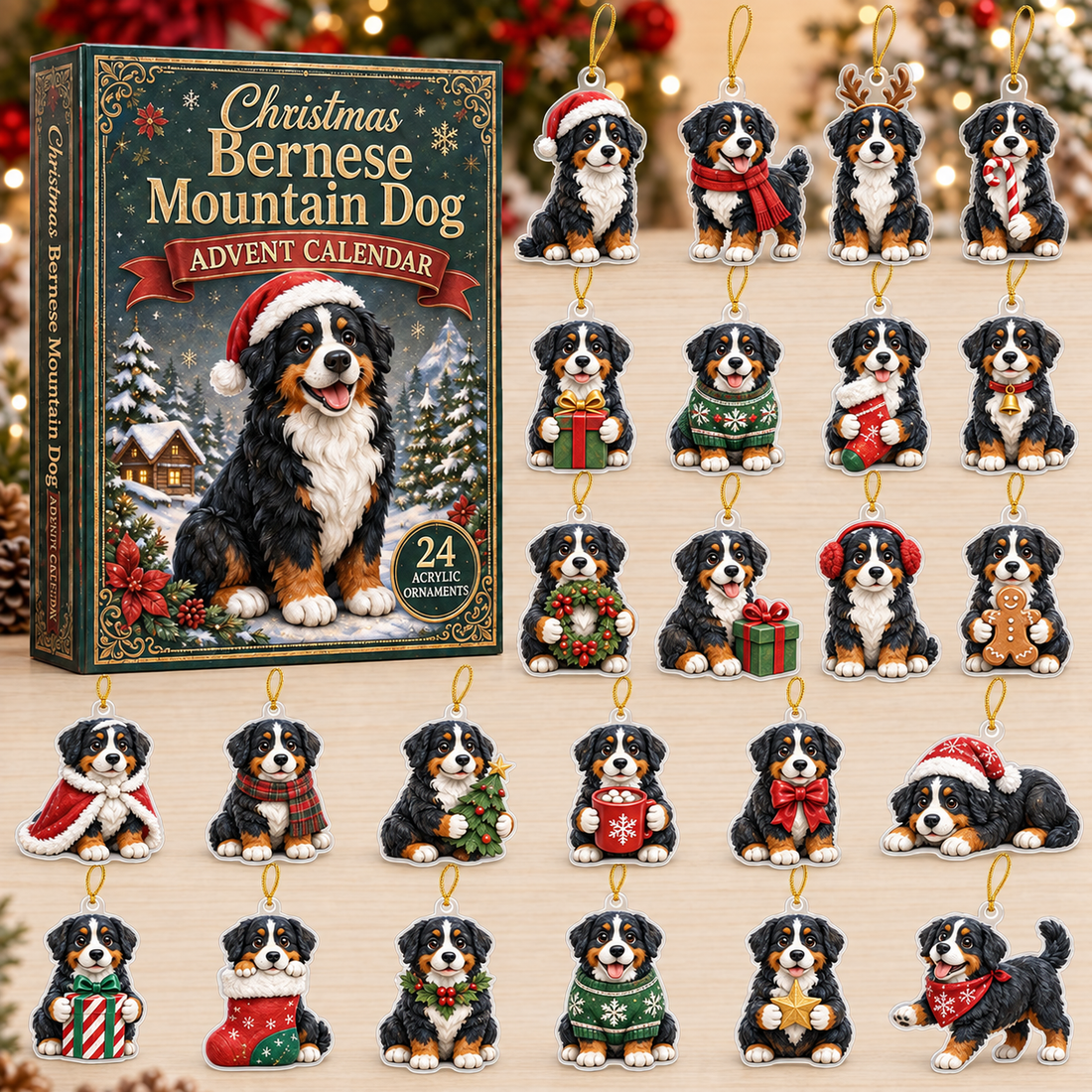 Christmas Bernese Mountain Dog Advent Calendar 2026 24 Day Festive Countdown Acrylic Charms Blind Box Gift For Bernese Mountain Dog Lovers