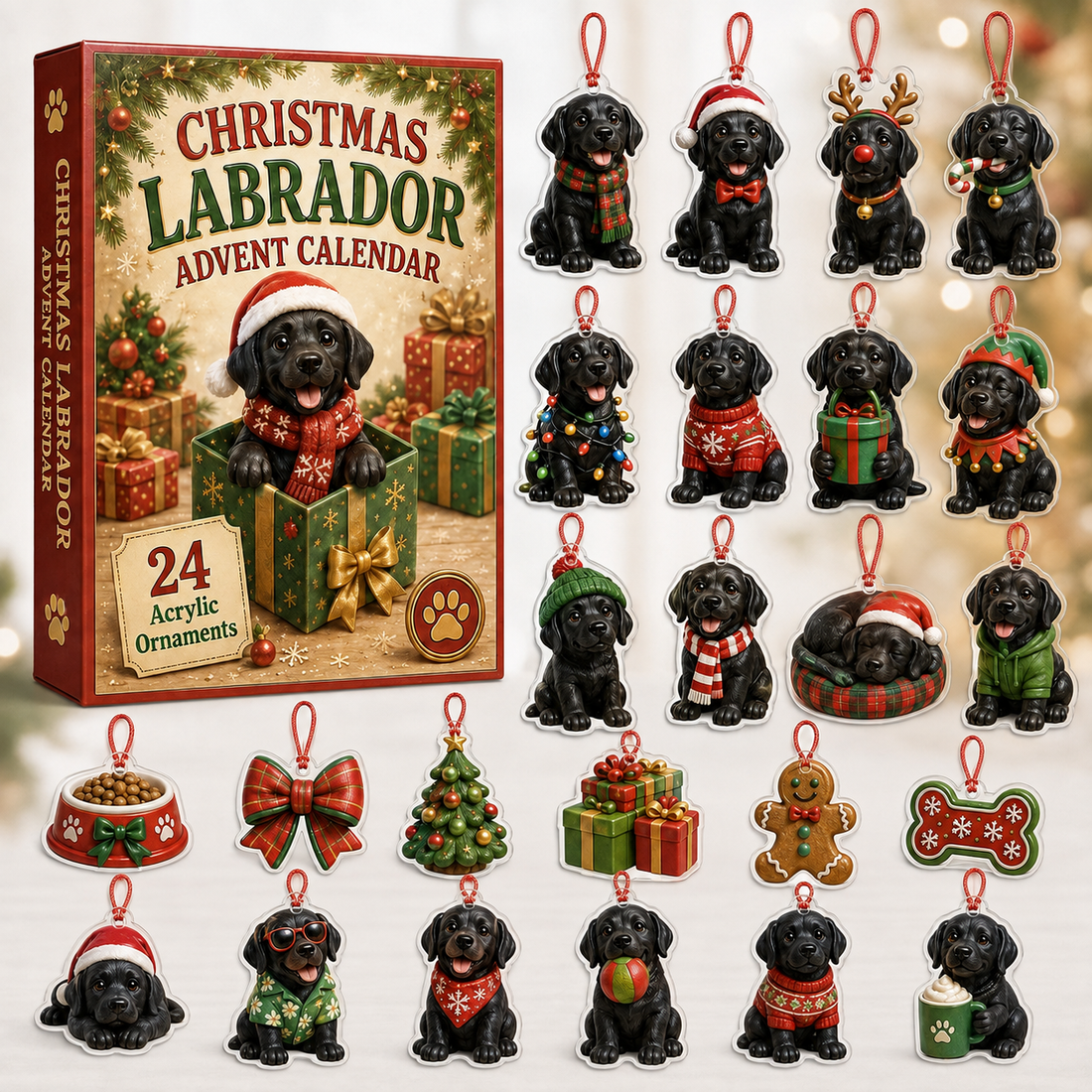 Christmas Black Labrador Advent Calendar 2026 24 Day Festive Countdown Acrylic Charms Blind Box Gift For Labrador Lovers