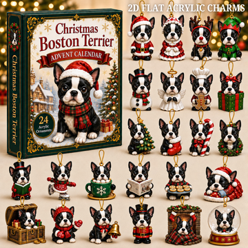 Christmas Boston Terrier Advent Calendar 2026 24 Day Festive Countdown Acrylic Charms Blind Box Gift For Boston Terrier Lovers