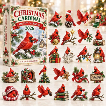 Christmas Cardinal Advent Calendar 2026 - 24-Day Countdown, Acrylic Charms