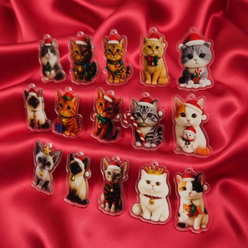 Christmas Cat Advent Calendar 24Pcs 2D Acrylic Cat Ornaments Holiday Decor For Cat Lovers Christmas Countdown Gift Box Christmas Gift