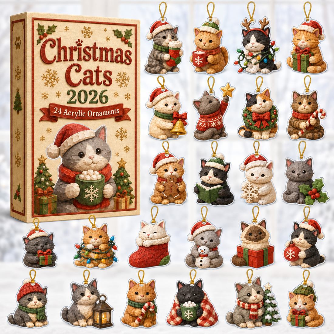 Christmas Cat House Advent Calendar 2026 24 Day Festive Countdown Acrylic Charms Blind Box Gift For Cat Lovers