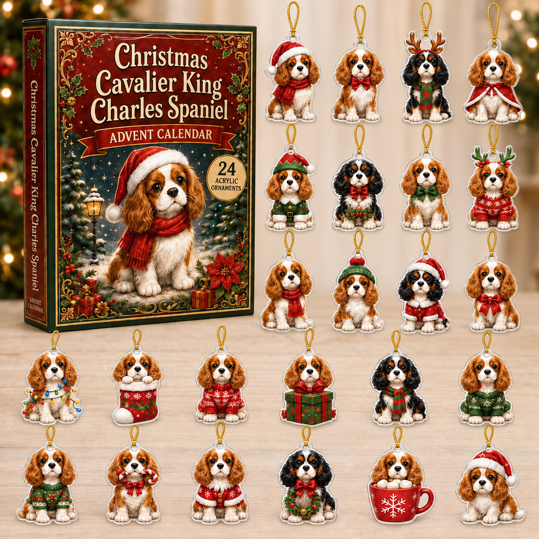 Christmas Cavalier King Charles Spaniel Advent Calendar 2026 24 Day Festive Countdown Acrylic Charms Blind Box Gift For Dog Lovers