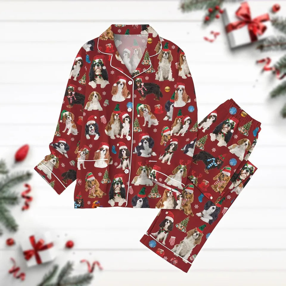 Christmas Cavalier King Charles Spaniel Pajamas Set, Cute Cavalier Dog Xmas Shirt, Pet Dog Holiday Pyjamas, Dog Mom Gift, Pajamas Pants
