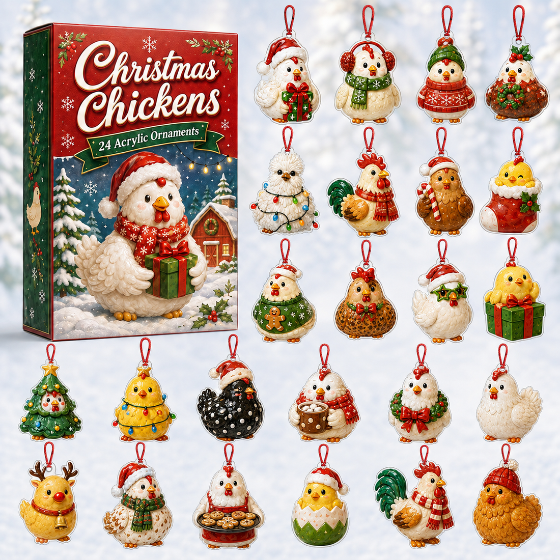 Christmas Chickens Advent Calendar 2026 24 Day Festive Countdown Acrylic Charms Blind Box Gift For Farmers Chicken Lovers
