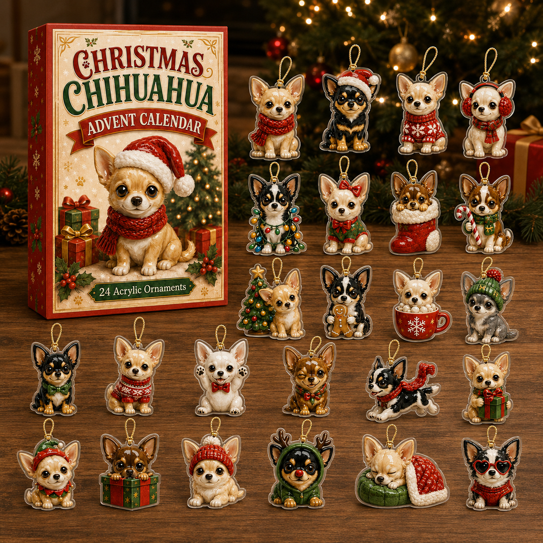 Christmas Chihuahua Advent Calendar 2026 24 Day Festive Countdown Acrylic Charms Blind Box Gift For Chihuahua Lovers