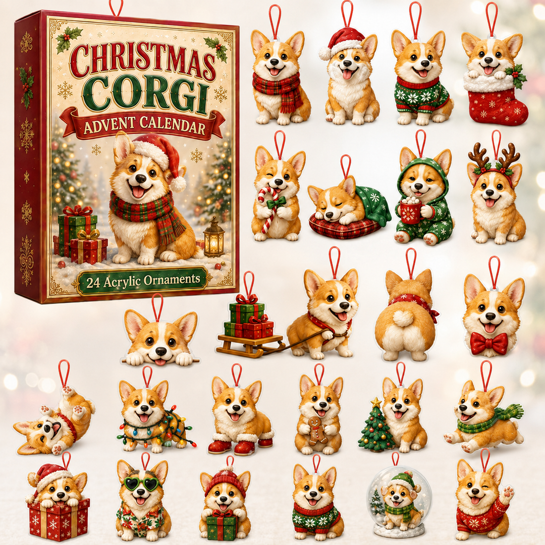 Christmas Corgi Advent Calendar 2026 24 Day Festive Countdown Acrylic Charms Blind Box Gift For Corgi Lovers