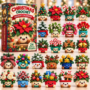 Christmas Crochet Pot Advent Calendar 2026 - 24-Day Countdown, Acrylic Charms
