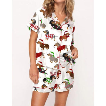 Christmas Dachshund Satin Pajama Set For Women