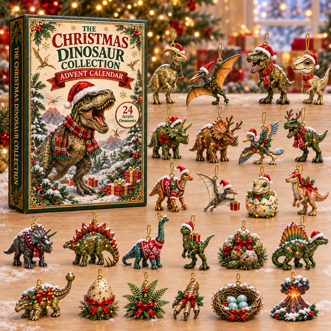 Christmas Dinosaur Advent Calendar 2026 24 Day Festive Countdown Acrylic Charms Blind Box Gift For Dinosaur Lovers