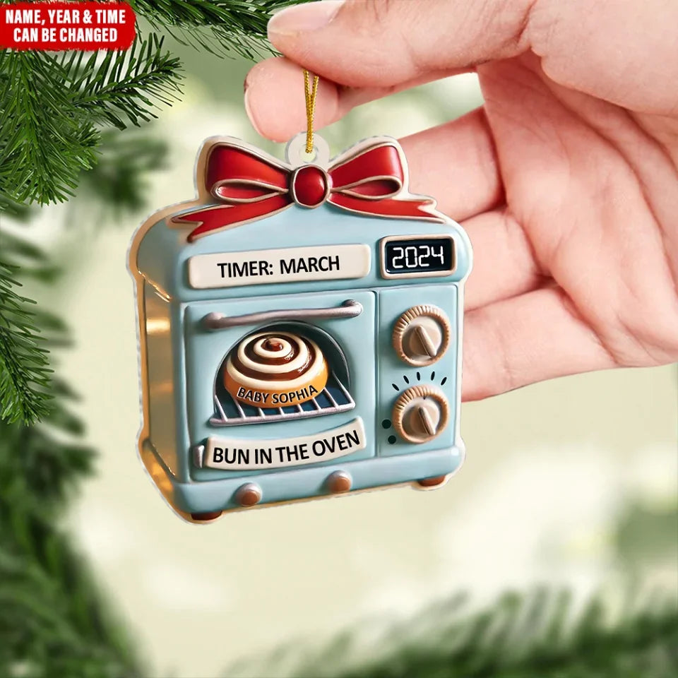 Christmas Expecting Baby Bun In Oven Personalized 2D Flat Acrylic Ornament Mom To Be Ornament New Baby Gift