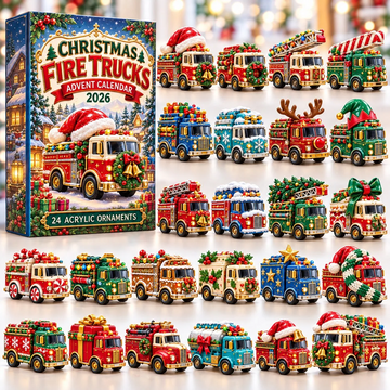 Christmas Fire Trucks Advent Calendar 2026 - 24-Day Countdown, Acrylic Charms Every Day Bring New Suprises