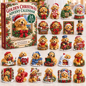 Christmas Golden Retriever Advent Calendar 2026 - 24-Day Countdown, Acrylic Charms