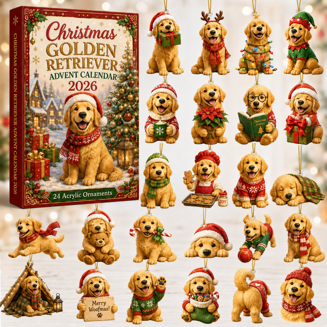 Christmas Golden Retriever Advent Calendar 2026 24 Day Festive Countdown Acrylic Charms Blind Box Gift For Golden Retriever Lovers