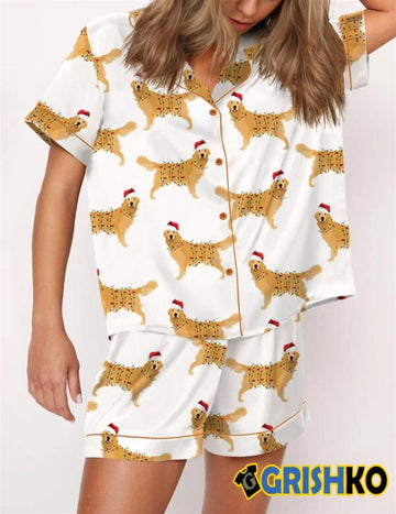 Christmas Golden Retriever Satin Pajama Set
