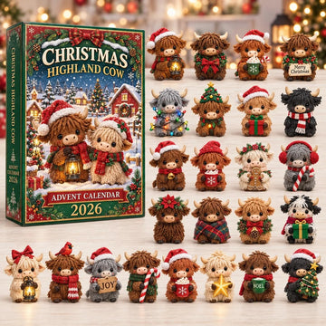 Christmas Highland Cow Advent Calendar 2026 - 24-Day Countdown, Acrylic Charms