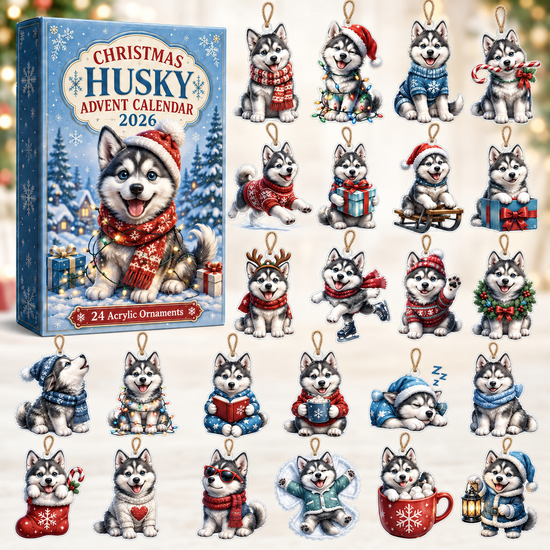 Christmas Husky Advent Calendar 2026 24 Day Festive Countdown Acrylic Charms Blind Box Gift For Husky Lovers