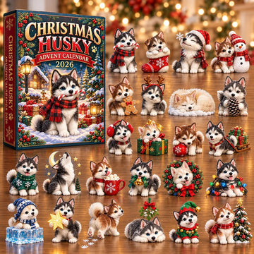 Christmas Husky Pups Advent Calendar 2026 - 24-Day Countdown, Acrylic Charms