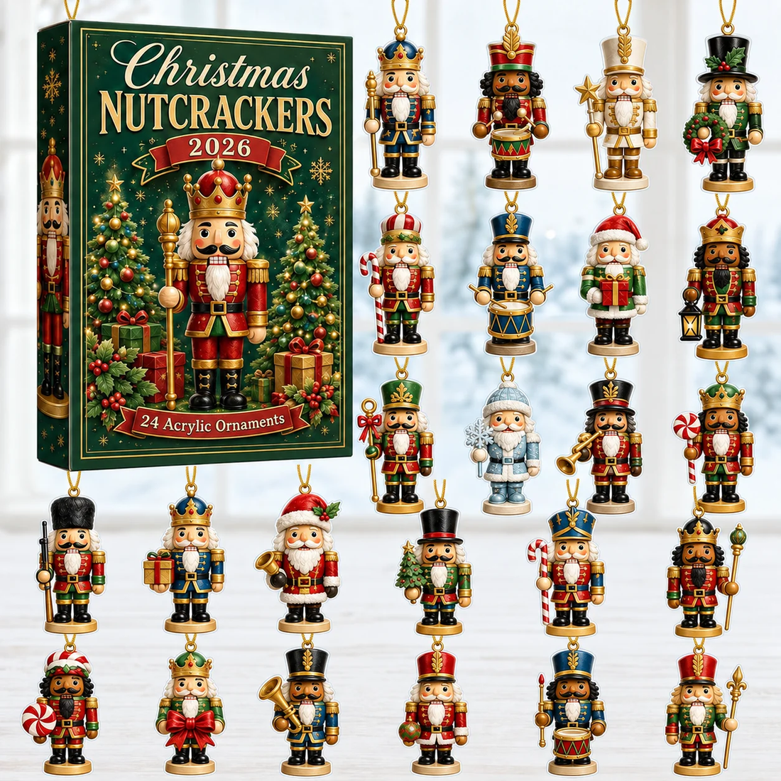Christmas Nutcrackers Green Advent Calendar 2026 - 24-Day Festive Countdown, Acrylic Charms Blind Box - Gift For Family & Friends185