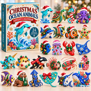 Christmas Ocean Animals advent calendar 2026 - 24-Day Countdown, Acrylic Charms