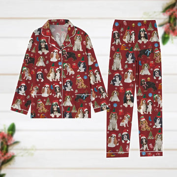 Christmas Pajamas, Cavalier King Charles Spaniel Pajamas, Dog Santa Pajamas Set, Pets Lover Xmas Pajamas, Dog Mom Gift