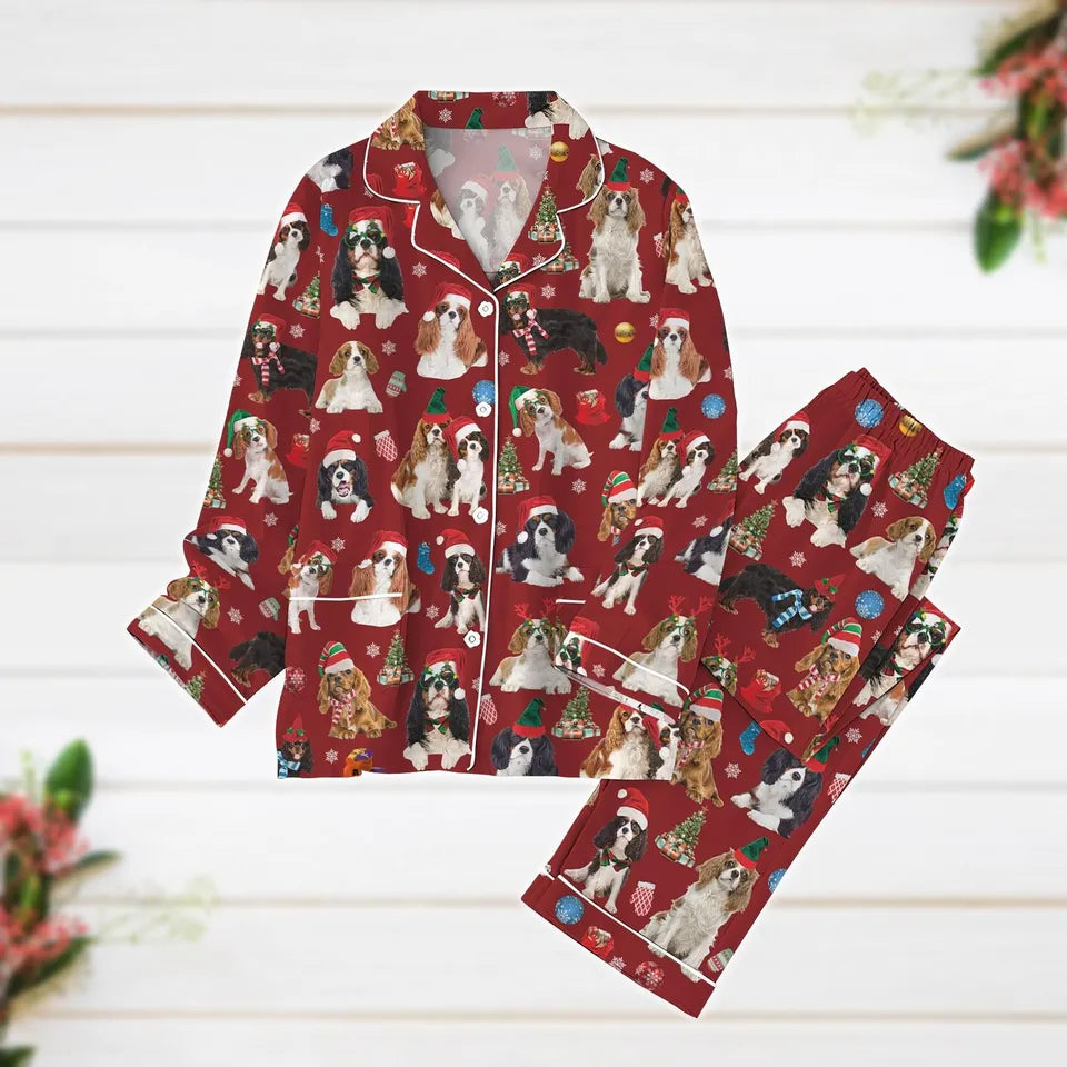 Christmas Pajamas, Cavalier King Charles Spaniel Pajamas, Dog Santa Pajamas Set, Pets Lover Xmas Pajamas, Dog Mom Gift