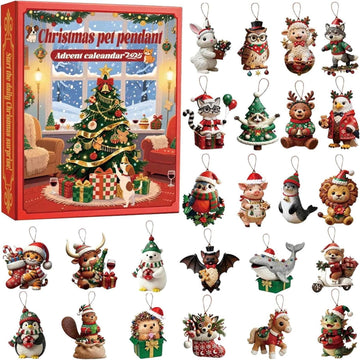 Christmas Pet Advent Calendar 2026 24 Cute Animal Ornaments Dog Cat Bunny Reindeer Figurines Holiday Countdown Gift Box