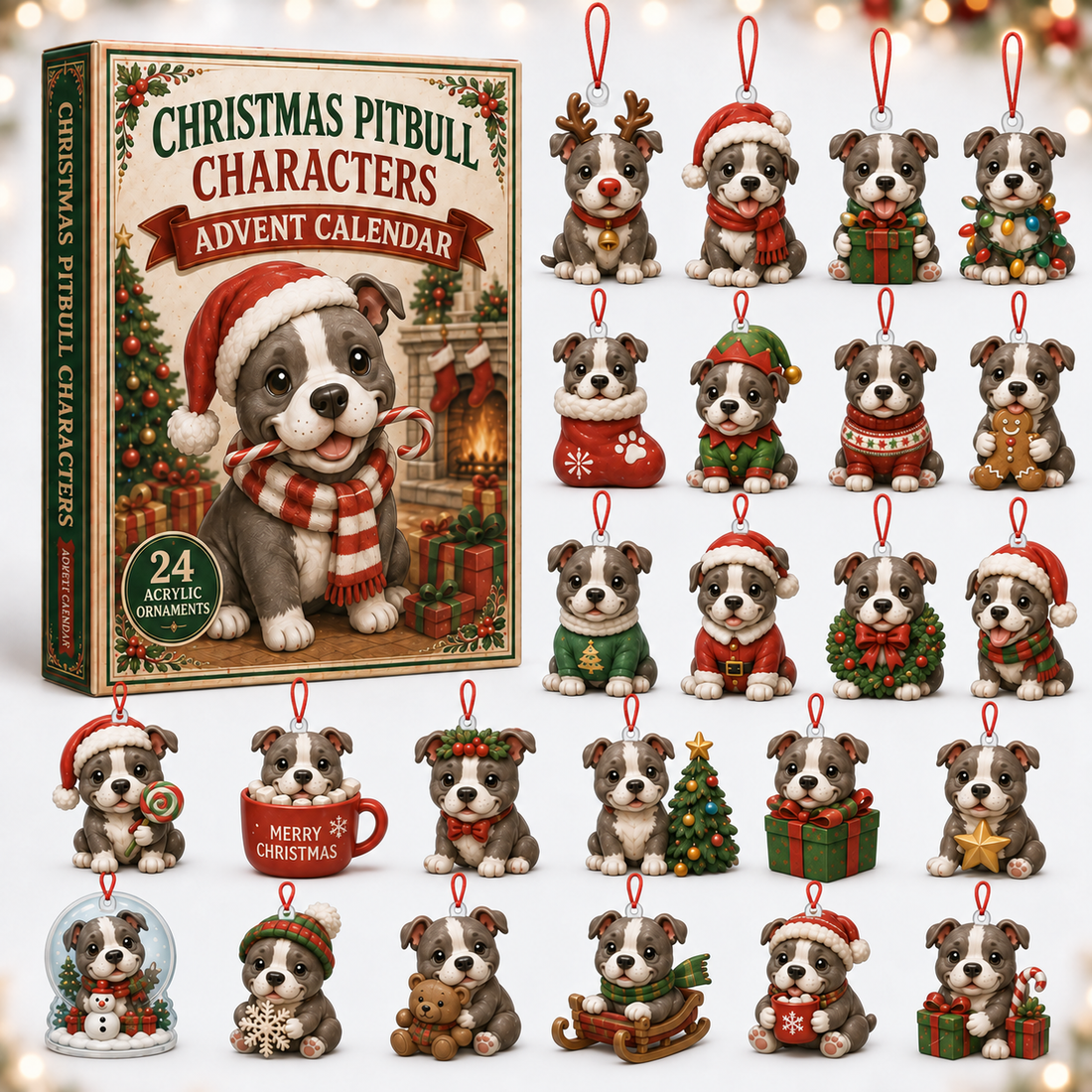 Christmas Pitbull Characters Advent Calendar 2026 24 Day Festive Countdown Acrylic Charms Blind Box Gift For Pitbull Lovers