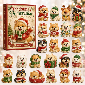 Christmas Pomeranian Advent Calendar 2026 - 24-Day Countdown, Acrylic Charms Every Day Bring New Suprises