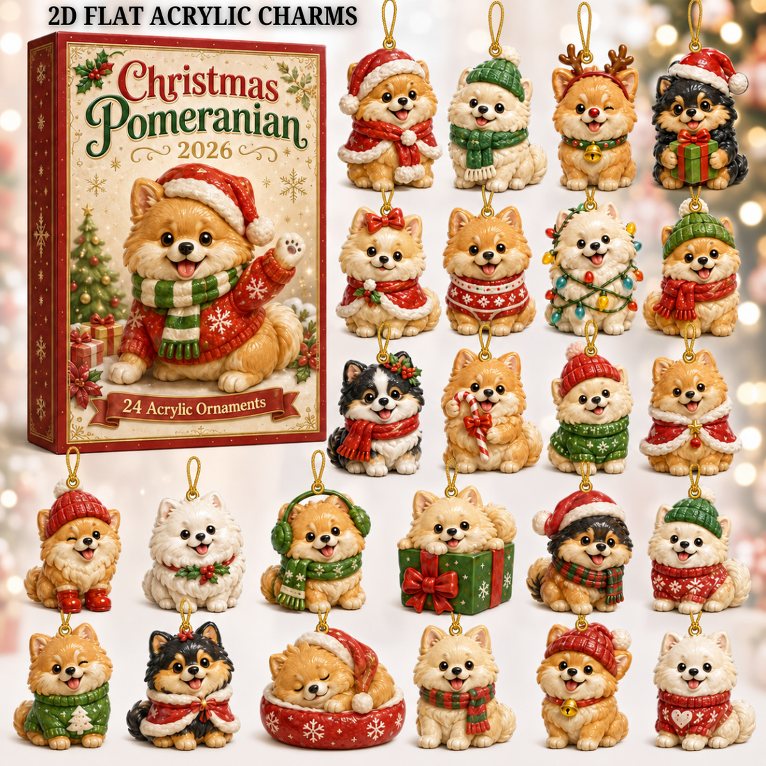 Christmas Pomeranian Advent Calendar 2026 24 Day Festive Countdown Acrylic Charms Blind Box Gift For Pomeranian Lovers