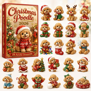 Christmas Poodle Advent Calendar 2026 - 24-Day Countdown, Acrylic Charms Every Day Bring New Suprises