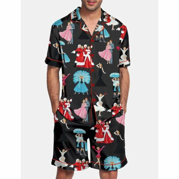 Christmas Print Satin Pajama Set For Men