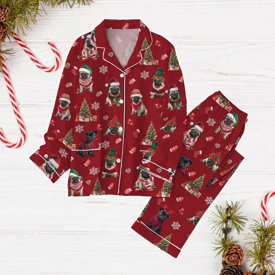 Christmas Pug Dog Pajamas Set, Dog Lover Holiday Pajamas, Cute Dog Pajamas, Pug Mom Xmas Pajamas, Pet Lover Gift, Pjs For Women