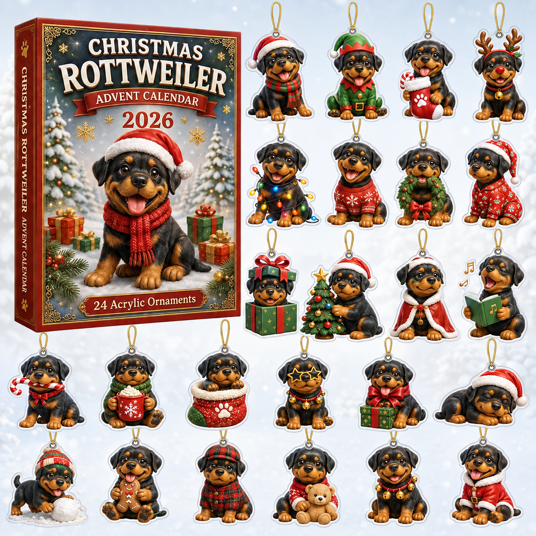 Christmas Rottweiler Advent Calendar 2026 24 Day Festive Countdown Acrylic Charms Blind Box Gift For Rottweiler Lovers
