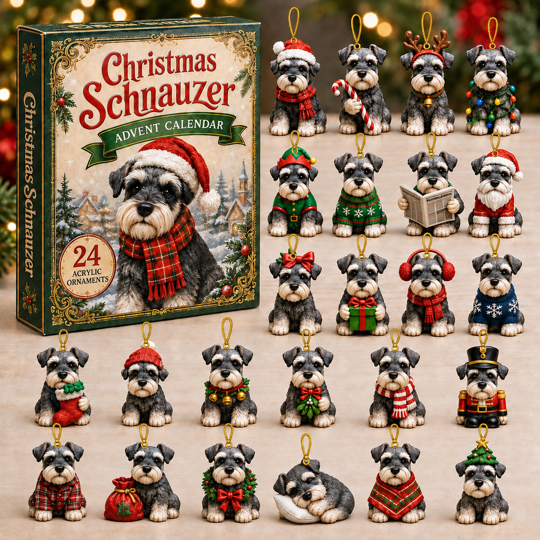 Christmas Schnauzer Advent Calendar 2026 24 Day Festive Countdown Acrylic Charms Blind Box Gift For Schnauzer Lovers
