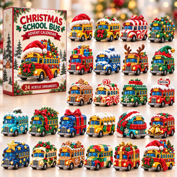 Christmas School Bus Advent Calendar 2026 - 24-Day Countdown, Acrylic Charms