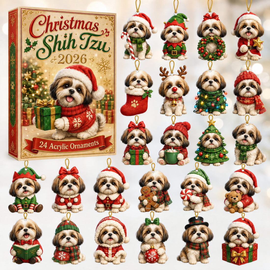 Christmas Shih Tzu Advent Calendar 2026 24 Day Festive Countdown Acrylic Charms Blind Box Gift For Shih Tzu Lovers