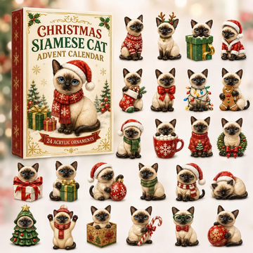 Christmas Siamese Cat Advent Calendar 2026 - 24-Day Countdown, Acrylic Charms Every Day Bring New Suprises
