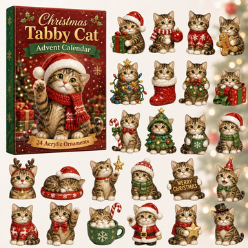 Christmas Tabby Cat Advent Calendar 2026 - 24-Day Countdown, Acrylic Charms Every Day Bring New Suprises