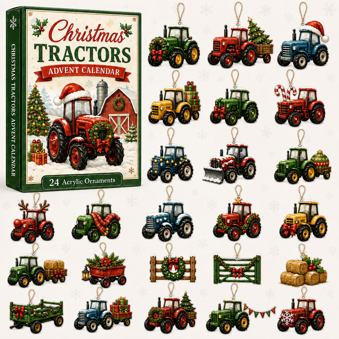 Christmas Tractors Advent Calendar 2026 24 Day Festive Countdown Acrylic Charms Blind Box Gift For Farmers