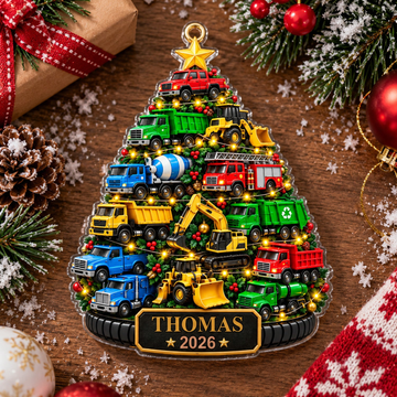 Christmas Truck Parade Personalized Acrylic Ornament Custom Name Kids Ornament Truck Kids Christmas Tree Ornament
